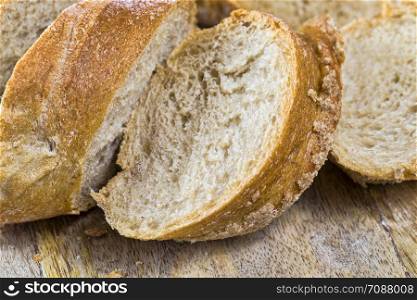 bread cut into pieces during cooking, close-up. bread cut