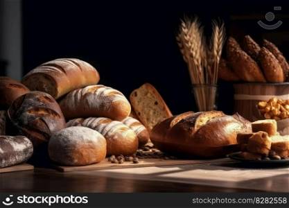 Bread food from factory. Tasty wheat food. Generate Ai. Bread food from factory. Generate Ai
