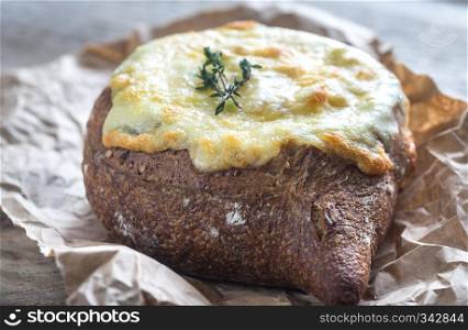 Bread loaf stuffed with cheese