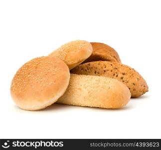 Bread loafs and buns variety isolated on white background