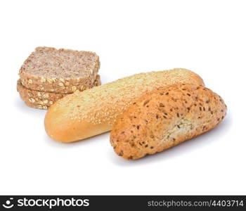 Bread loafs and buns variety isolated on white background