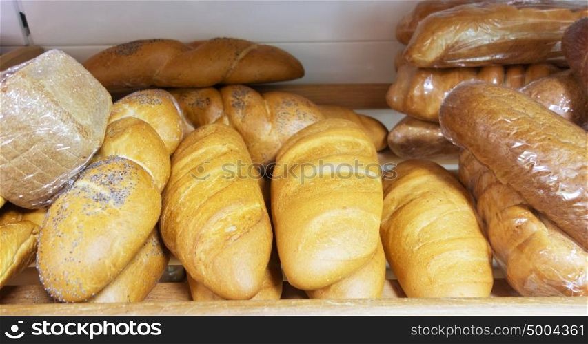 bread on shelf in supermarket