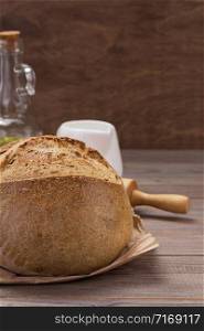 bread on wooden table background texture