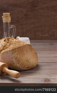bread on wooden table background texture