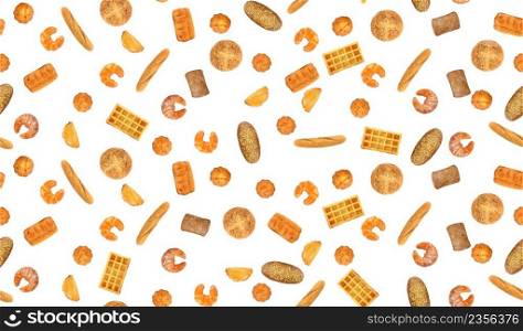 Bread products seamless pattern isolated on white background