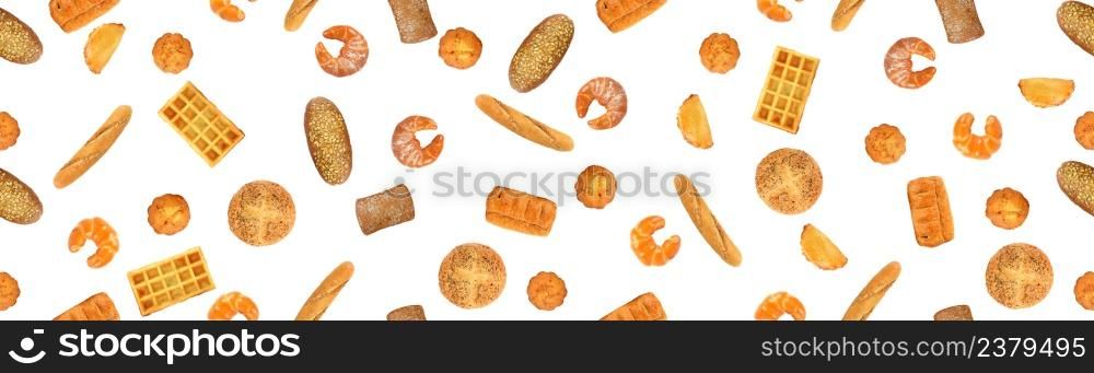 Bread products seamless pattern isolated on white background