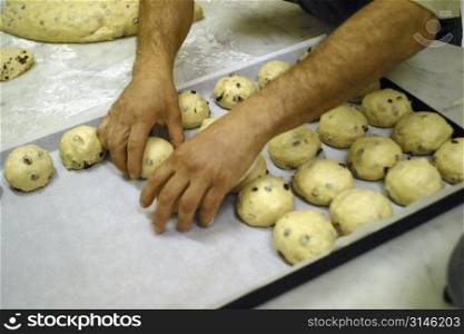 Bread rolls on trays