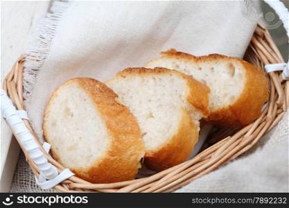 bread sliced and decorated in basket.