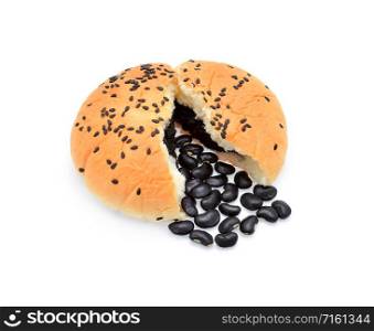 Bread stuffed with black eyed peas, Sprinkle with sesame seeds. Isolated on white background