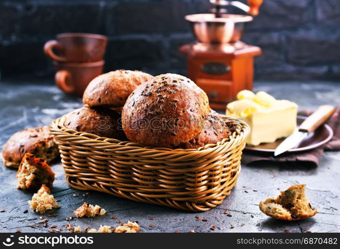bread with butter on a table, stock photo