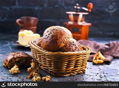 bread with butter on a table, stock photo