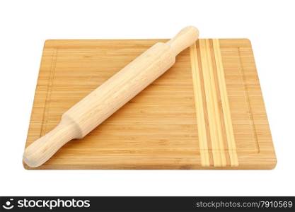 breadboard and rolling pin isolated on a white background