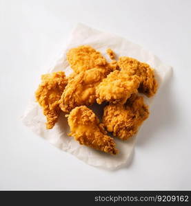 Breaded Chicken Pieces on White Background. Generative ai. High quality illustration. Breaded Chicken Pieces on White Background. Generative ai