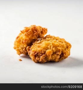 Breaded Chicken Pieces on White Background. Generative ai. High quality illustration. Breaded Chicken Pieces on White Background. Generative ai