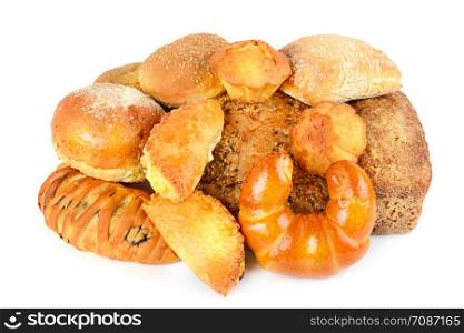 Breads and bakery products isolated on white background .