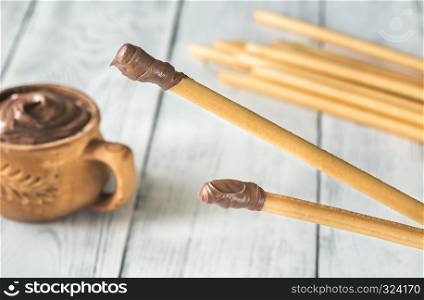 Breadsticks with chocolate cream
