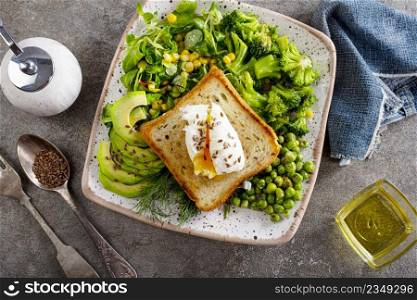 breakfast, avocado with bread and boiled egg