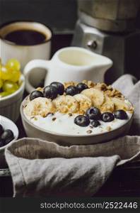 breakfast bed with cereal blueberries tray