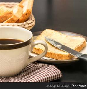 Breakfast Black Coffee Representing Morning Meal And Drinks