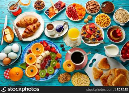 Breakfast buffet healthy continental coffee orange juice fruit salad croissant