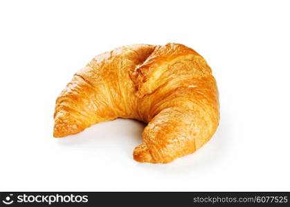 Breakfast concept - croissant and tea isolated on white
