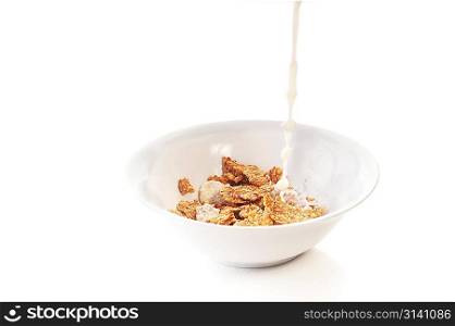 Breakfast from milk and corn-flakes