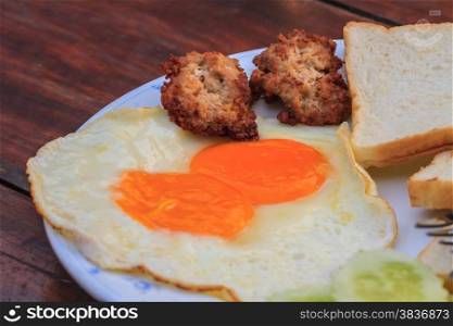 breakfast on wood table background in morning