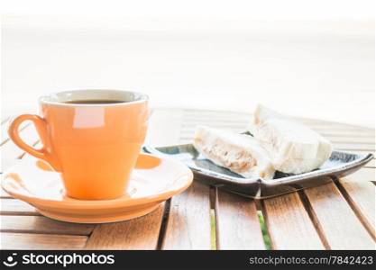 Breakfast set of coffee and sandwiches, stock photo