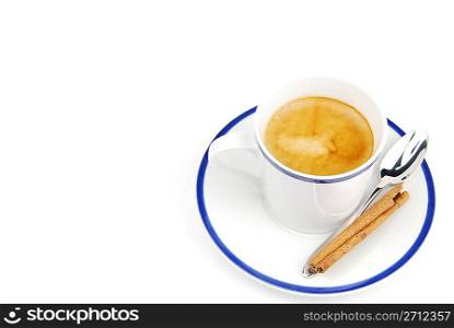 breakfast set with a espresso coffee and cinnamon (isolated on white background)