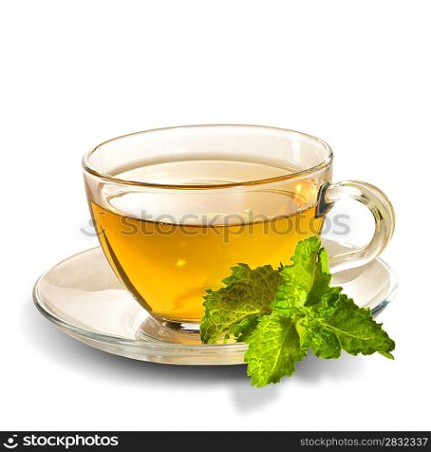 breakfast still-life. green tea with fresh mint leaf. is not cut-out image