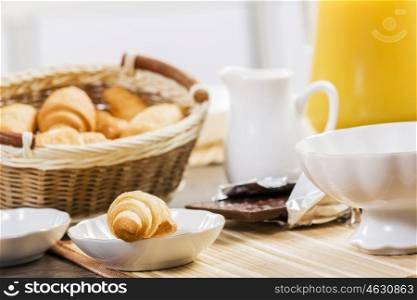 Breakfast with assortment of pastries, coffees and fresh juice