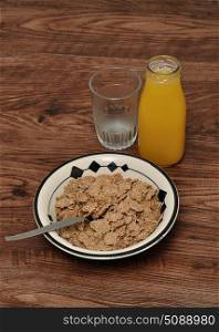 Breakfast with cereal and orange juice