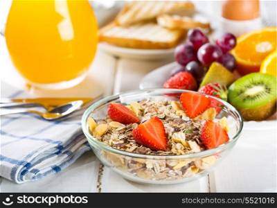 Breakfast with cereals and fresh berries