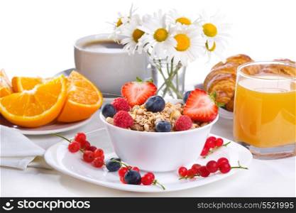 Breakfast with cereals and fresh berries