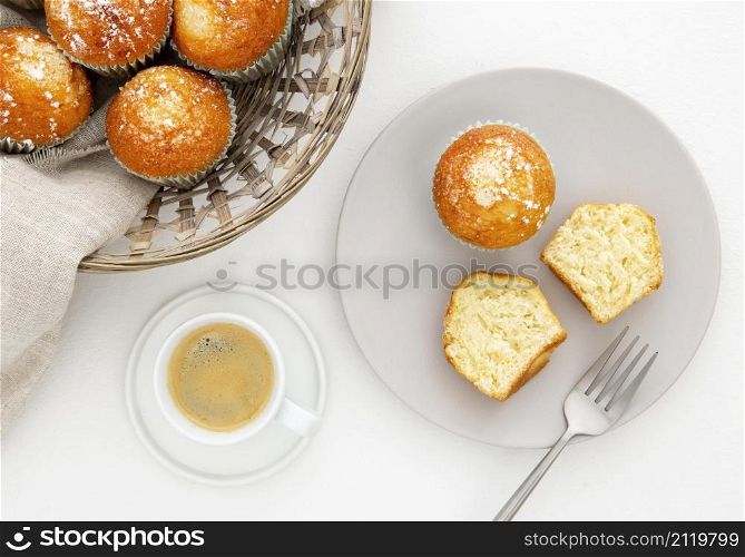 breakfast with cut muffins coffee