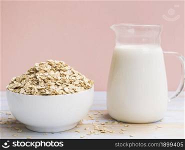 breakfast with oatmeal bowl milk. Resolution and high quality beautiful photo. breakfast with oatmeal bowl milk. High quality beautiful photo concept