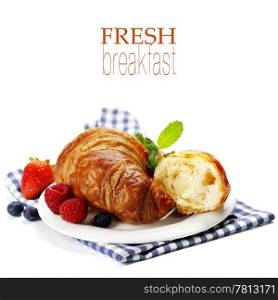 breakfast with two croissants and berries (with easy removable text)