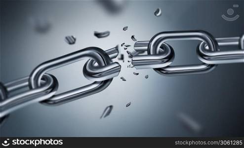 Breaking metal chain, concept of freedom image, 3D realistic design