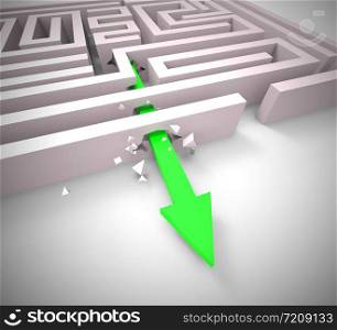 Breaking out of a complex Maze and getting away. Finding a loophole or breaking loose - 3d illustration