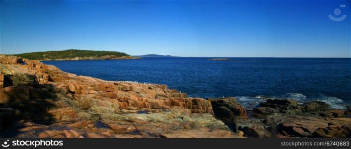 Breaking waves on granite ledges, Schoodic Point, Acadia National park, Maine, New England