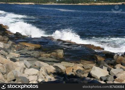 Breaking waves on granite ledges, Schoodic Point, Acadia National park, Maine, New England