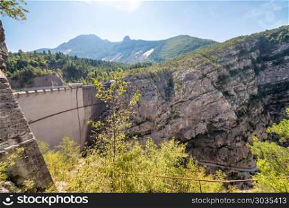 Breakwater of Vajont, Italy. Dolomites Dam.. Breakwater of Vajont, Italy. Dolomites Dam