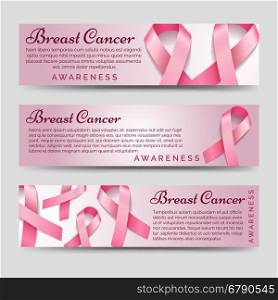 Breast cancer awareness banners. Breast cancer awareness banners with pink ribbons vector