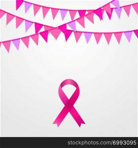 Breast cancer awareness month. Pink flags and ribbon design