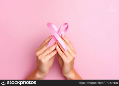 breast cancer day concept and pink ribbon. ai generated