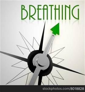 Breathing on green compass. Concept of healthy lifestyle. Healthy compass