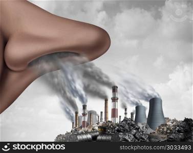 Breathing toxic pollutants inside the human body and inhaling pollution as a nose smelling industrial toxins with 3D illustration elements.. Breathing Toxic Pollution