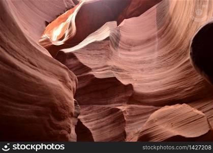 Breathtaking textured and patterned red rock walls of Antelope Canyon in Arizona.