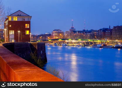 Bremen. Embankment Schliachte.. A view of the Schliachte embankment in the night illumination. Bremen. Germany.