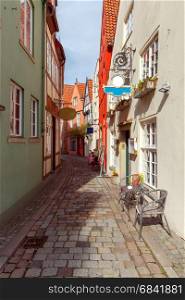 Bremen. Old picturesque streets.. The old narrow medieval street in the historic part of the city. Bremen. Germany.